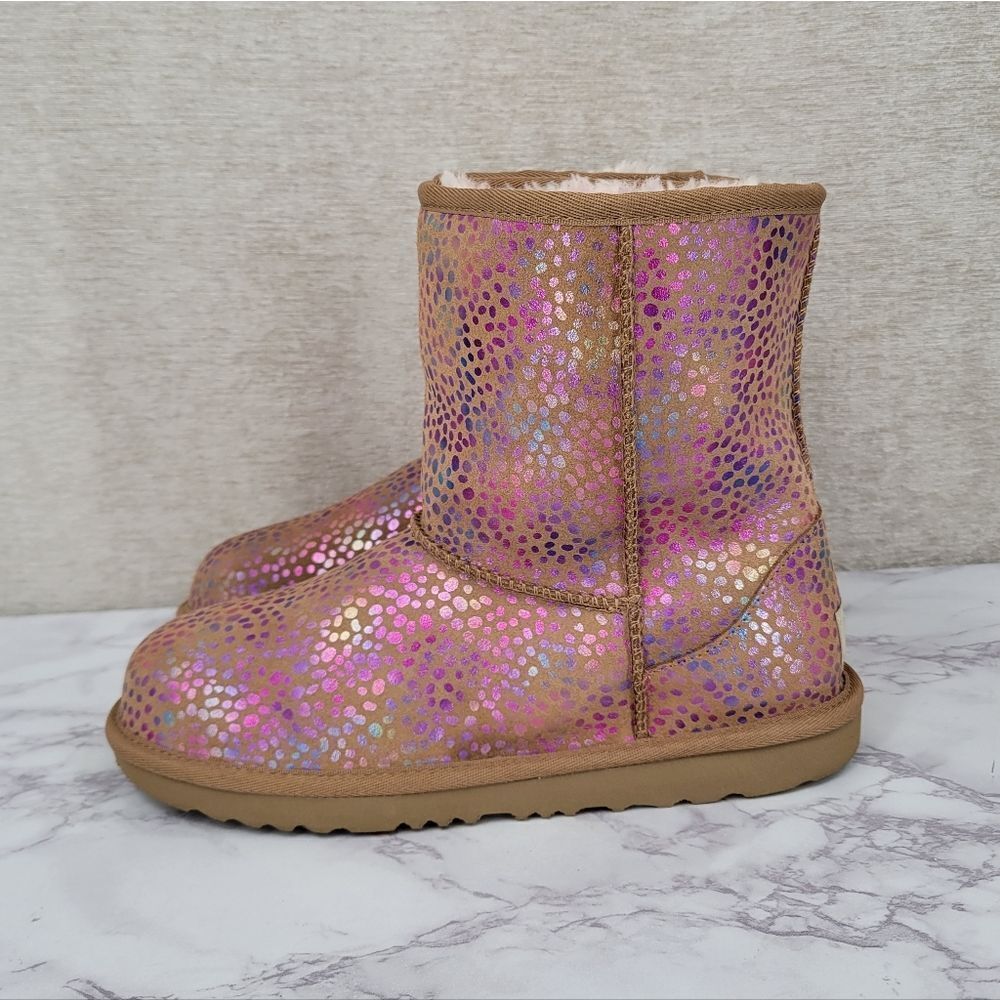 Ugg Classic Pink Metallic Spots Chesnut Sparkle Boots Women's Size 6